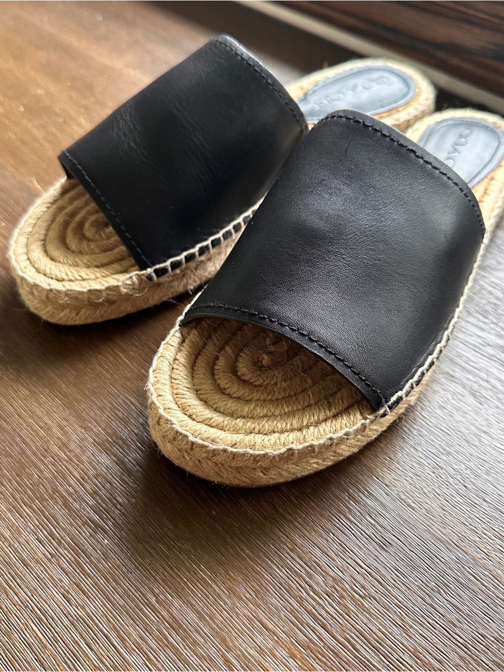 Coach Claudia Black Leather Slide Espadrille Open Toe Sandals Size 7.5 - Picture 9 of 9